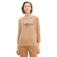 тениска,дамски,тениски,tom,tailor,1038170,cosy,wording,3,4,sleeve,t,shirt,beige,(blush,mahogany,melange)