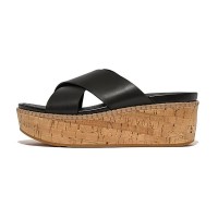 дамски,сандали,и,чехли,fitflop,eloise,leather,cork,wedge,cross,slides,black