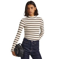 тениска,дамски,тениски,pepe,jeans,cher,stripes,long,sleeve,high,neck,t,shirt,multi,(beige,white)