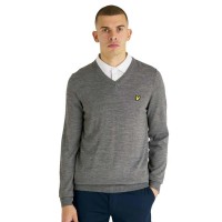 блуза,мъжки,пуловери,lyle,&,scott,tonal,eagle,v,neck,sweater,mid,grey,marl,(grey)
