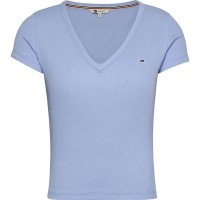 тениска,дамски,тениски,tommy,jeans,slim,essential,rib,short,sleeve,t,shirt,moderate,blue,(purple)