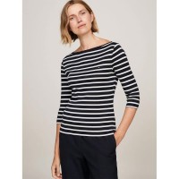тениска,дамски,тениски,tommy,hilfiger,slim,cody,3,4,sleeve,t,shirt,breton,stp,desert,sky,ecru,(beige,blue)