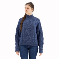 блуза,дамски,пуловери,дамски,плетени,дрехи,superdry,aran,cable,knit,high,neck,sweater,vintage,denim,blue,(blue)