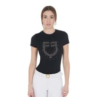 тениска,дамски,тениски,equestro,pink,diamond,logo,cotton,short,sleeve,t,shirt,black