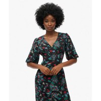 рокля,дамски,поли,и,рокли,superdry,short,sleeve,sheer,short,sleeve,long,dress,black,(crane,black,print)