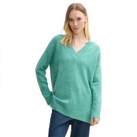 блуза,дамски,пуловери,дамски,плетени,дрехи,tom,tailor,cozy,long,v,neck,sweater,pacific,teal,melange,(green)