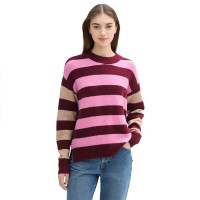 блуза,дамски,пуловери,дамски,плетени,дрехи,tom,tailor,stripe,patch,sweater,dark,red,pink,stripe,(red,pink)