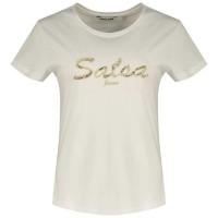 тениска,дамски,тениски,salsa,jeans,lurex,embroidery,branding,short,sleeve,t,shirt,white,(white)