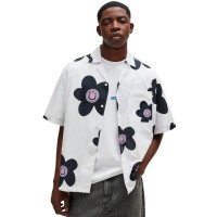 риза,с,къс,ръкав,мъжки,ризи,hugo,eligino,01,blue,short,sleeve,shirt,white,aop,flower,(white)
