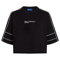 тениска,дамски,тениски,karl,lagerfeld,relaxed,cropped,piping,short,sleeve,t,shirt,black