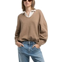 блуза,дамски,пуловери,дамски,плетени,дрехи,replay,dk3851.000.g23640,v,neck,sweater,biscuit,(brown)