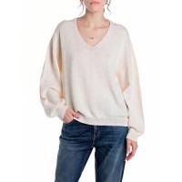 блуза,дамски,пуловери,дамски,плетени,дрехи,replay,dk3851.000.g23640,v,neck,sweater,butter,white,(beige)