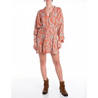 рокля,дамски,поли,и,рокли,replay,w9154.000.75014,long,sleeve,short,dress,brick,water,(orange)