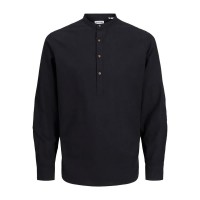 риза,с,дълъг,ръкав,дамски,ризи,мъжки,ризи,jack,&,jones,summer,half,placket,long,sleeve,shirt,black,(black)