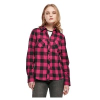 карирана,риза,дамски,блузи,дамски,ризи,urban,classics,turnup,checked,flanell,long,sleeve,shirt,wild,violet,black,(pink)