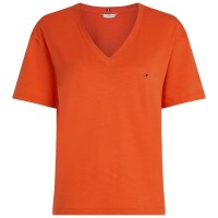 тениска,дамски,тениски,tommy,hilfiger,slub,cropped,short,sleeve,v,neck,t,shirt,brilliant,orange,(orange)
