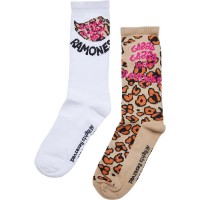 чорапи,мъжки,чорапи,mc,clothes,ramones,leo,socks,2,pairs,brown,white,(aop,offwhite)