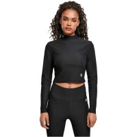 тениска,дамски,тениски,starter,black,label,cropped,stretch,rib,turtleneck,long,sleeve,t,shirt,black