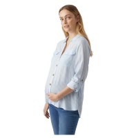 риза,с,дълъг,ръкав,дамски,ризи,мъжки,ризи,vero,moda,bumpy,maternity,long,sleeve,shirt,blue,(blue,bell,snow,white)