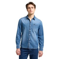 риза,с,дълъг,ръкав,мъжки,ризи,lee,leesure,long,sleeve,shirt,mid,blue,denim,(blue)
