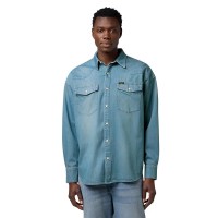 риза,с,дълъг,ръкав,дамски,ризи,мъжки,ризи,wrangler,western,loose,fit,long,sleeve,shirt,blue,(authentic,medium)