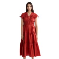 рокля,дамски,поли,и,рокли,scotch,&,soda,gathered,tied,short,sleeve,midi,dress,ketchup,(red)