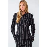 риза,с,дълъг,ръкав,дамски,блузи,дамски,ризи,balmohk,stripes,pocket,long,sleeve,shirt,black,black