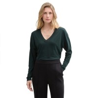 тениска,дамски,тениски,tom,tailor,mix,mesh,v,neck,long,sleeve,t,shirt,dark,sapphire,green,(green)