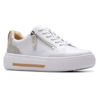 обувки,дамски,маратонки,clarks,shoes,hollyhock,trainers,silver,combi,leather,(white)