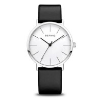 часовник,часовници,bering,13436,404,woman,watch,silver,(black,leather,white)