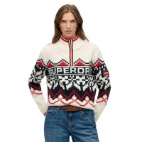 блуза,дамски,пуловери,дамски,плетени,дрехи,superdry,intarsia,half,zip,sweater,dusty,ecru,multi