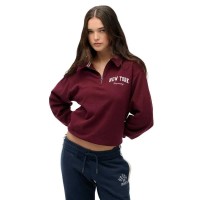блуза,дамски,блузи,superdry,athletic,collared,half,zip,sweatshirt,port,red,(purple)