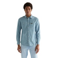 риза,с,дълъг,ръкав,дамски,ризи,мъжки,ризи,wrangler,chambray,long,sleeve,shirt,blue,(indigo)
