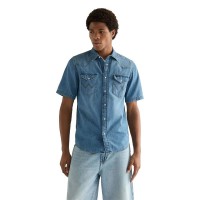 риза,с,къс,ръкав,дамски,ризи,мъжки,ризи,wrangler,western,short,sleeve,shirt,blue,(mid,light,wash)