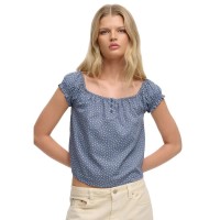 фланелка,с,къс,ръкав,дамски,топове,superdry,1,2,button,woven,short,sleeve,top,blue,(tidal,blue,ditsy,hearts)