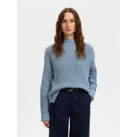 блуза,дамски,пуловери,дамски,плетени,дрехи,selected,selma,sus,high,neck,sweater,blue,(dusty,blue)