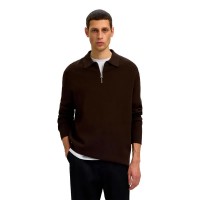 блуза,мъжки,пуловери,дамски,пуловери,selected,teller,relaxed,fit,half,zip,sweater,brown,(delicioso)