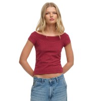 фланелка,с,къс,ръкав,дамски,топове,superdry,athletic,off,shoulder,pattern,short,sleeve,top,red,(red,dot)