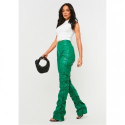 панталони,missy,empire,waisted,ruched,pu,trousers,green