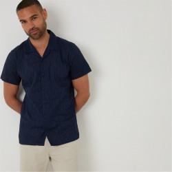 риза,с,къс,ръкав,threadbare,cotton,pluck,textured,short,sleeve,shirt,navy