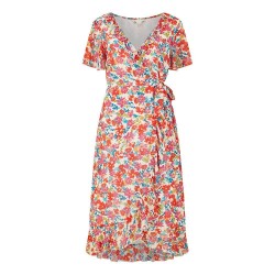 Дамска рокля Yumi Womens Black Floral Midi Wrap Dress - White дамска,рокля,дамски,поли,и,рокли,yumi,women,s,black,floral,midi,wrap,dress,white