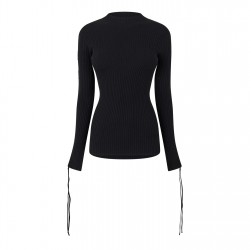 пуловер,дамски,плетени,дрехи,off,white,vanise,lace,up,sleeve,knitted,jumper,black