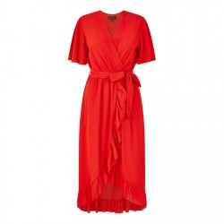 рокля,дамски,поли,и,рокли,mela,london,mela,london,greenwrap,over,frill,hem,dress,red