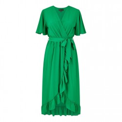 рокля,дамски,поли,и,рокли,mela,london,mela,london,greenwrap,over,frill,hem,dress,bright,green
