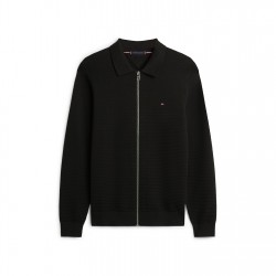 пуловер,мъжки,пуловери,tommy,hilfiger,men's,structure,full,zip,crew,neck,jumper,black