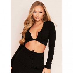 къса,блуза,дамски,топове,missy,empire,&amp;,match,ribbed,twist,front,crop,top,black
