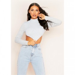 къса,блуза,дамски,топове,missy,empire,high,neck,tie,back,crop,top,grey