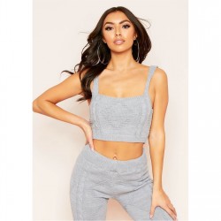 къса,блуза,дамски,топове,missy,empire,knitted,ribbed,crop,top,grey