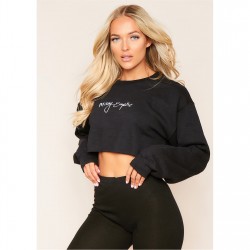 блуза,дамски,блузи,missy,empire,empire,branded,slogan,cropped,sweater,black