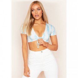 къса,блуза,дамски,топове,missy,empire,dye,tie,front,crop,top,blue